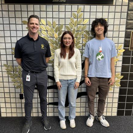 Bella Schaetzle and Jayden Wang with Penn Principal Dr. Sean Galiher